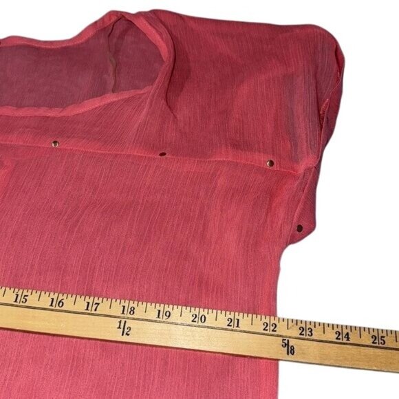 Eyeshadow Womens Plus Size 1X Sheer Pink Flutter Sleeve Top With Stud Accents - Picture 9 of 9